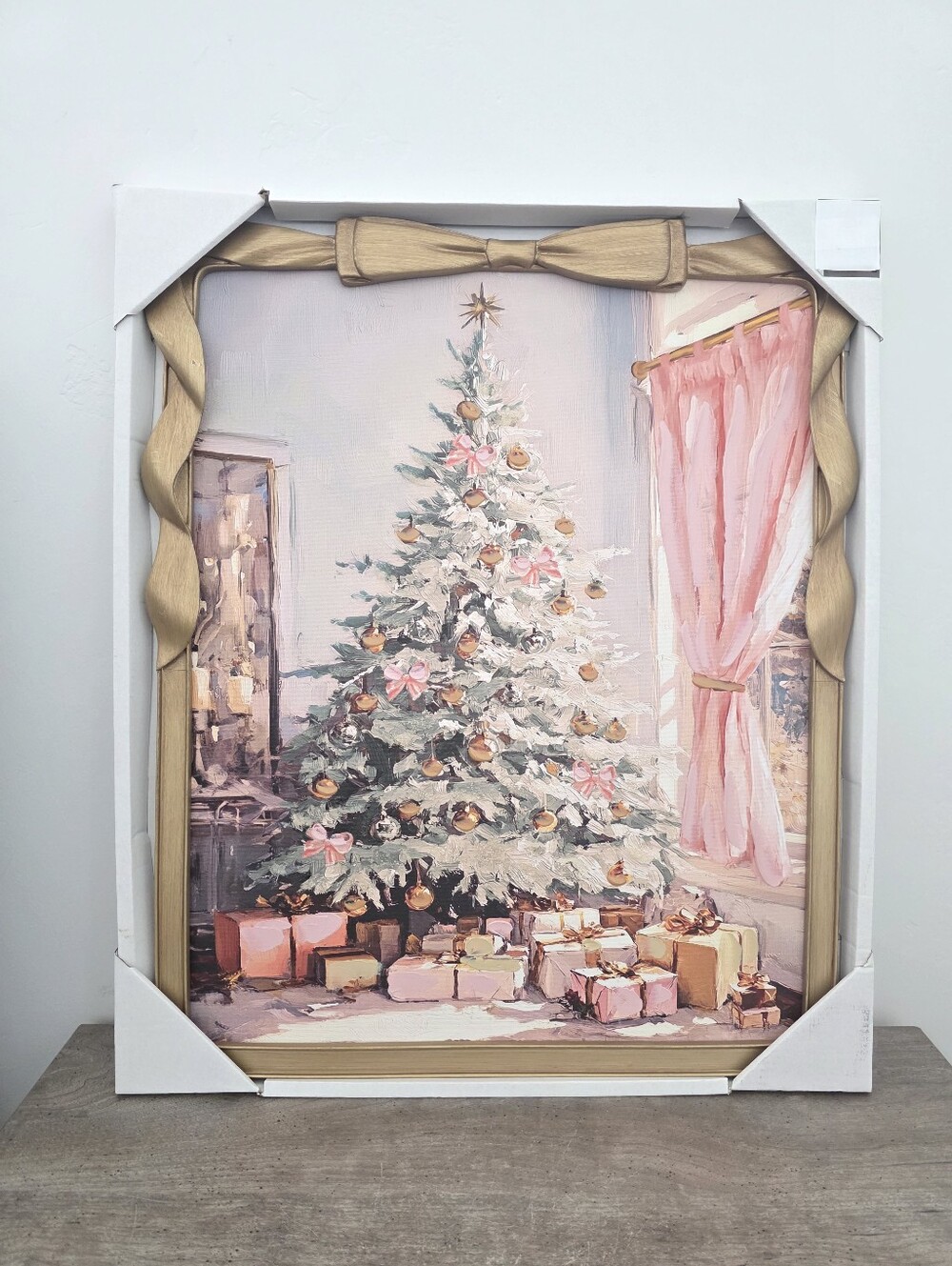 Viral Hobby Lobby Pink Bow Christmas Tree Framed Wall Decor Painting